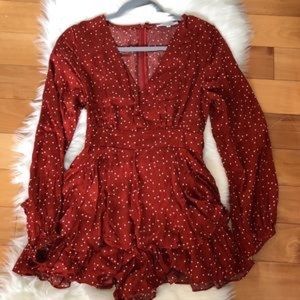 Red and white polka dot romper